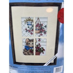 Windows 08030 Kitty In Window COUNTED CROSS STITCH Finished‎ 5x8 New Sealed